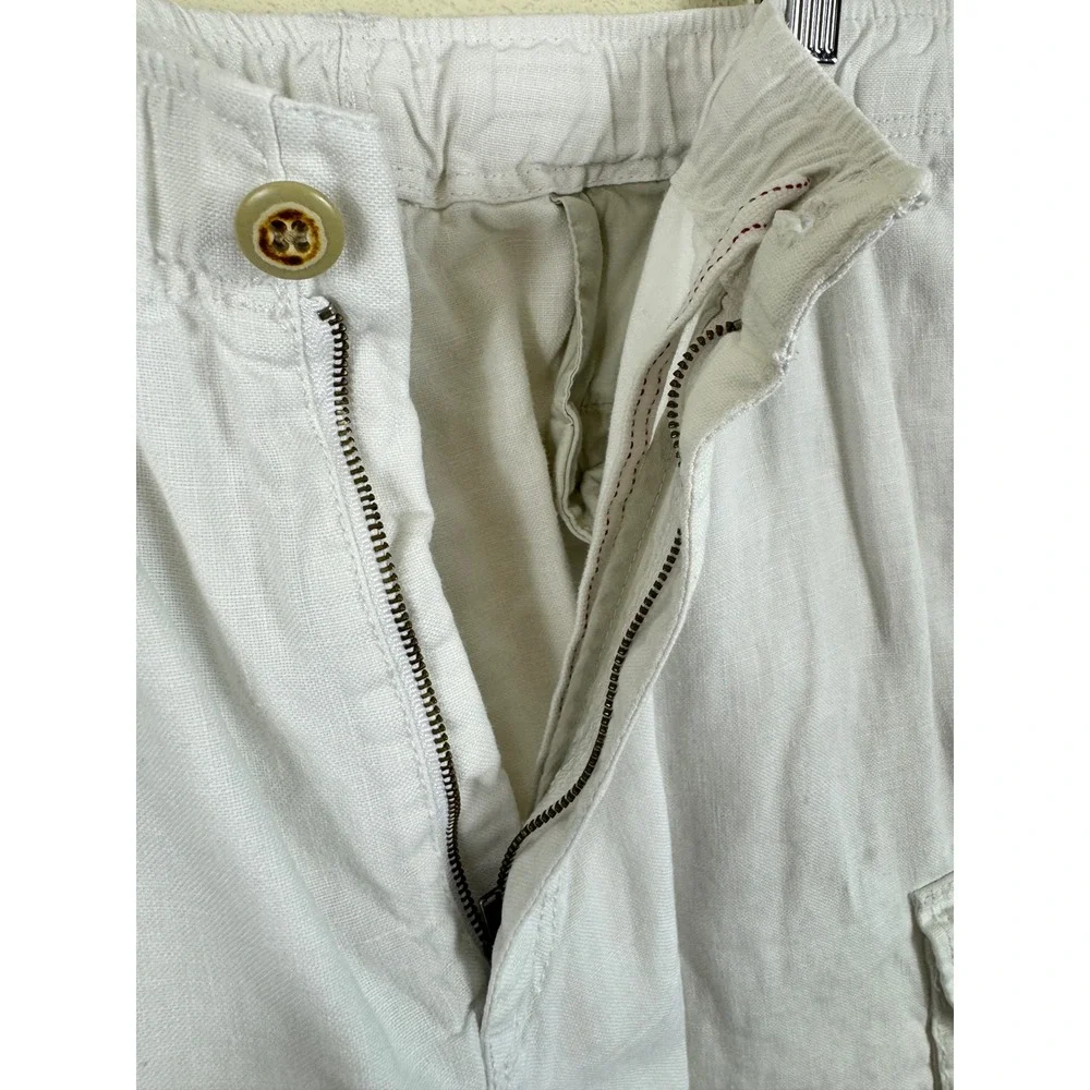 Tommy Bahama Relax Mens White 100% Linen Cargo Shorts Elastic Waist Medium